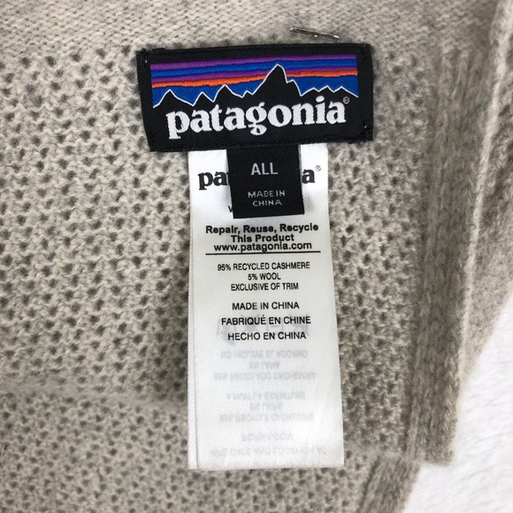 PATAGONIA Recycled Cashmere Wool Blend Scarf 11"x72" Greige Textured Soft Cozy - Picture 2 of 5